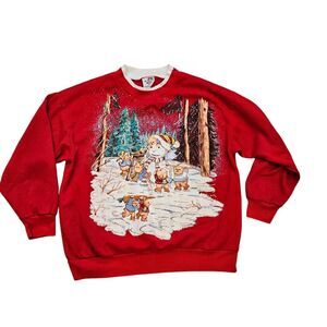 Vtg Nutcracker Teddy Bear Snowman Crew Sweatshirt Womens L Red Puffy Paint